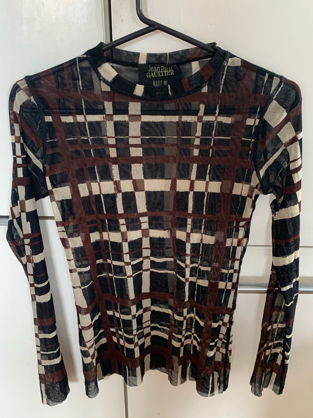 VTG Jean Paul Gaultier Maille Plaid Mesh Top Size M